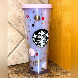Starbucks tumbler “be joyful” w/pok-a-dots pink